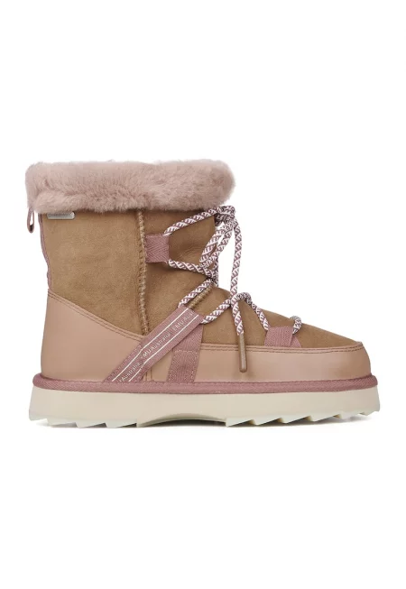 Велурени боти Blurred с цип и връзки - Камел