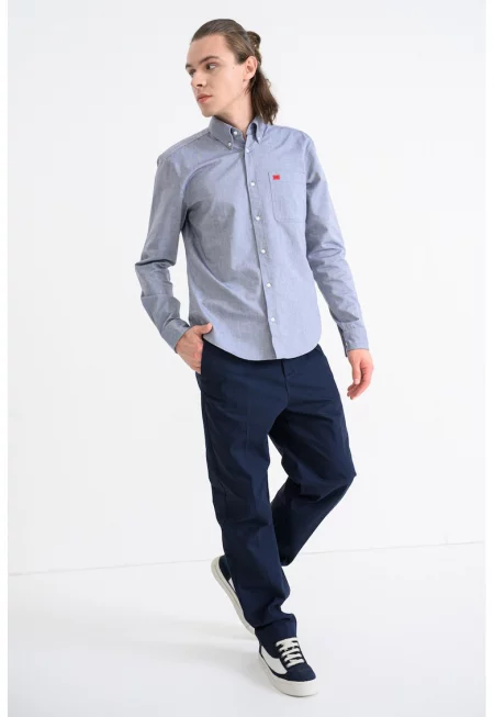 Вталена риза Evito с джоб на гърдите - Прашно синьо/Син