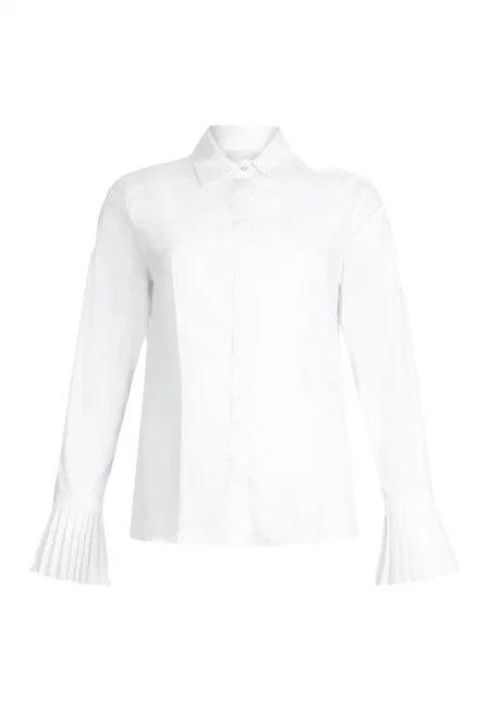 Вталена риза с плисе - Бял