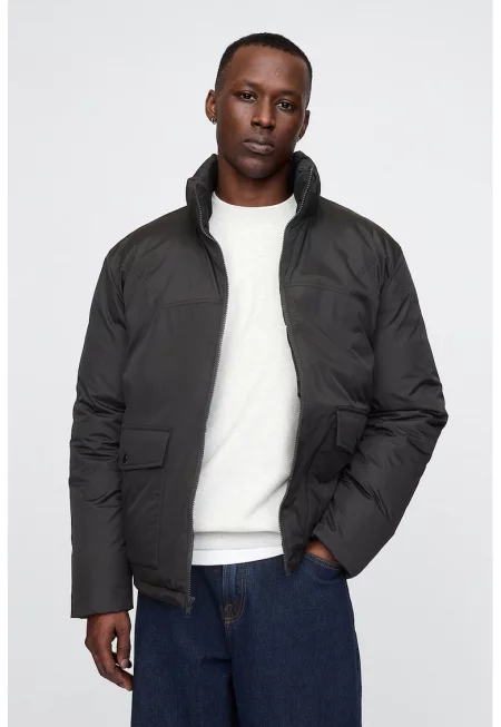 Зимно яке с джобове с капаче - Избеляло черно