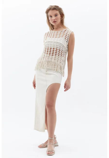 Асиметрична дънкова пола - Мръснобял