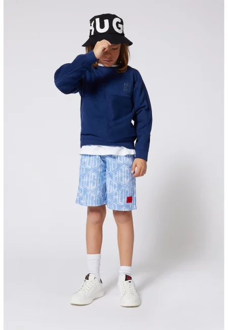 Бермуди с лого - Мръснобял/Светлосин