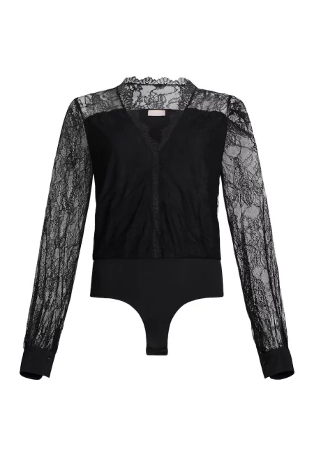 Боди с дантела - Черен