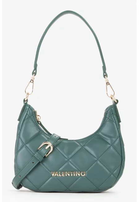 Чанта през рамо Ocarina от еко кожа с шевове - Тъмнозелен