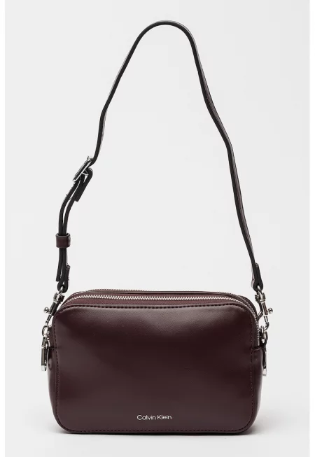 Чанта през рамо от еко кожа с допълнителна презрамка - Тъмновиолетов