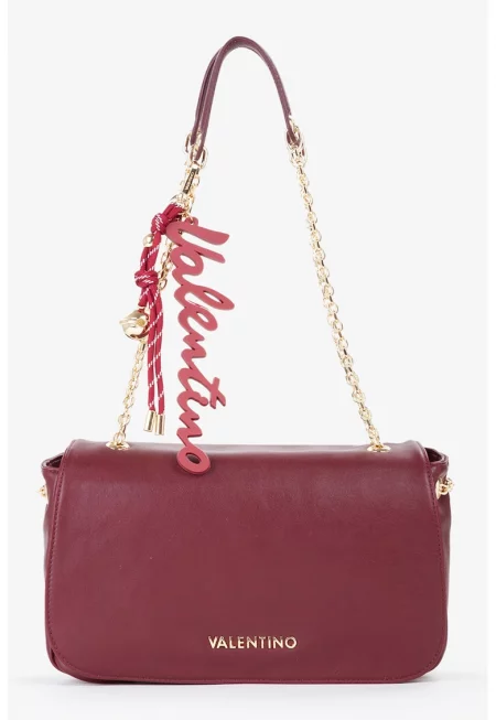 Чанта през рамо с капаче и метално лого - Бордо