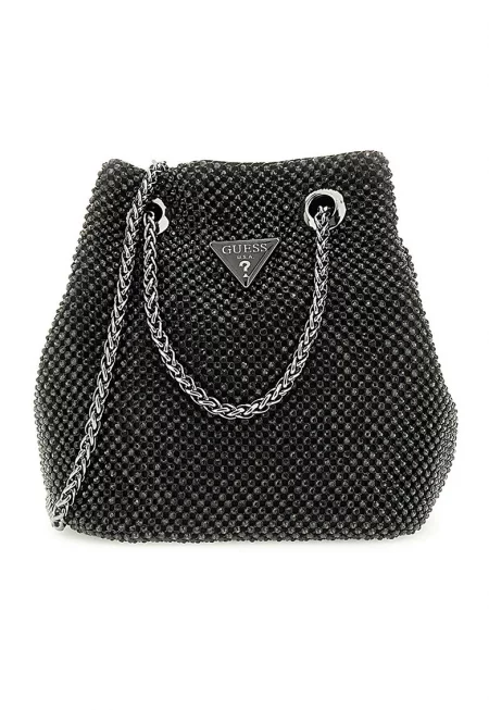 Чанта през рамо Zalina с декоративни камъни - Черен