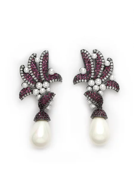 Дълги обеци с циркони - Бял/Виолетов/Тъмносребрист