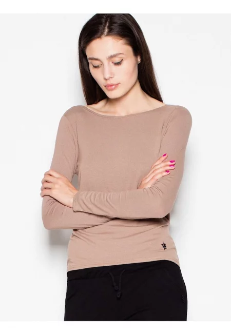 Дамска блуза  къса - с дълъг ръкав - изрезка на гърба - бежов цвят - материал вискоза