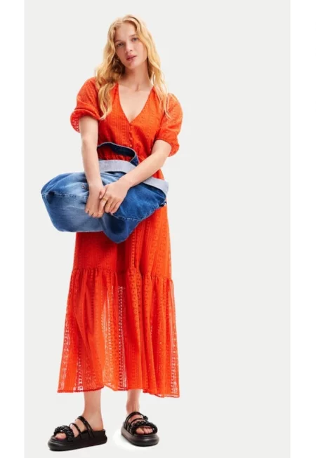 Дамска рокля -  76695 - оранжева - памук