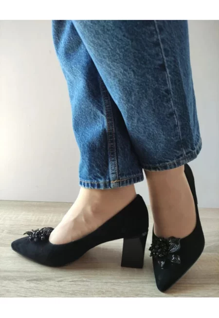 Дамски Обувки  60063C 01-I - Елегантни - Черни Велур - Черно