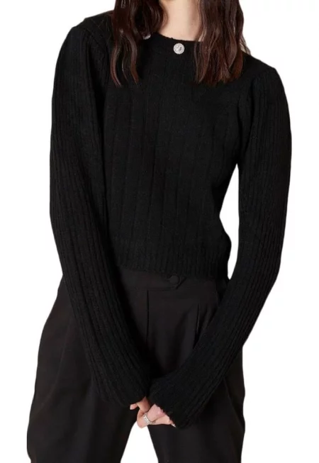 Дамски пуловер  акрил/найлон - черен