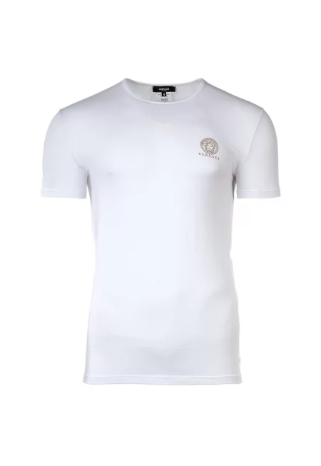 Домашна тениска с овално деколте и лого - Бял