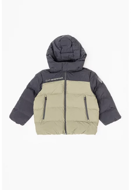 Двуцветно подплатено зимно яке с отделяща се качулка - Черен/Каки