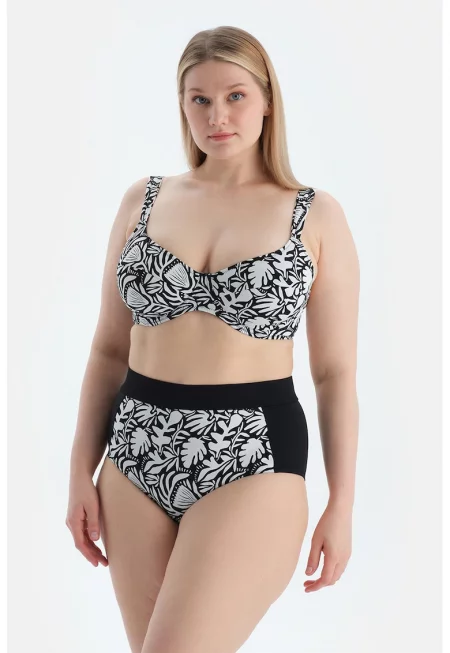 Горен бански с графична шарка - Бял/Черен