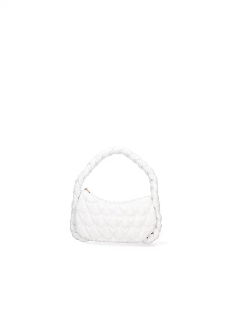 Капитонирана чанта през рамо с отделяща се презрамка - Бял