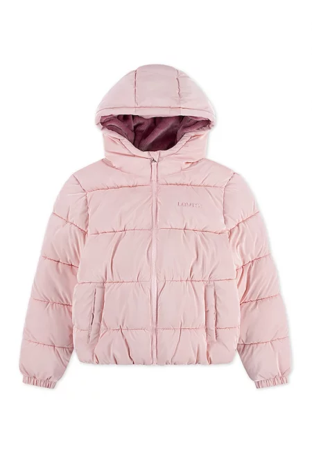Капитонирано зимно яке с качулка - Бледо розово