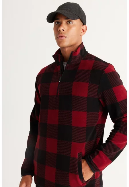 Кариран суитшърт с цип на яката