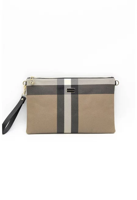 Карирана чанта с каишка за китката - Черен/Кафяв