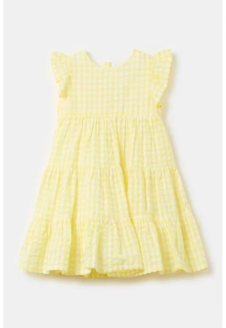 Карирана рокля с волани