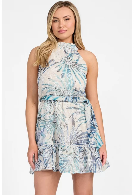 Къса рокля с бродерии - Бял