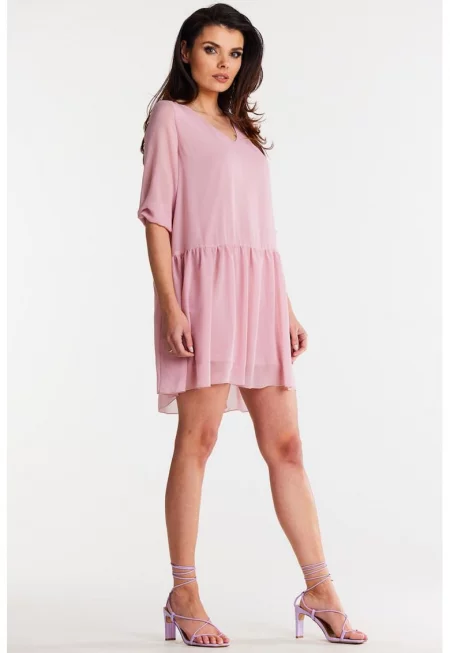 Къса рокля с три четвърти ръкави - ежедневна - в А А514