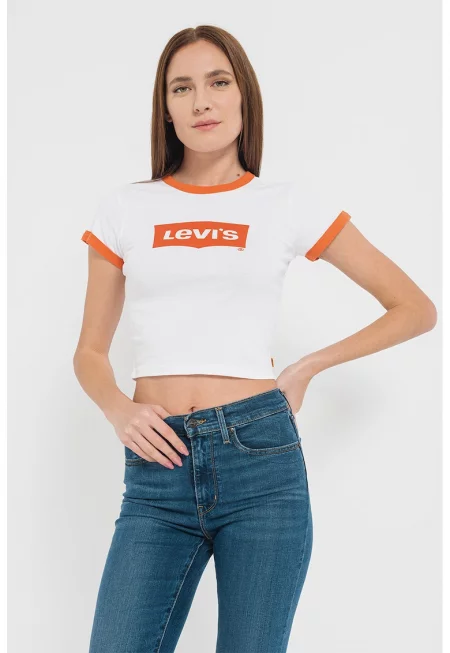 Къса тениска по тялото Youth - Бял/Оранжев