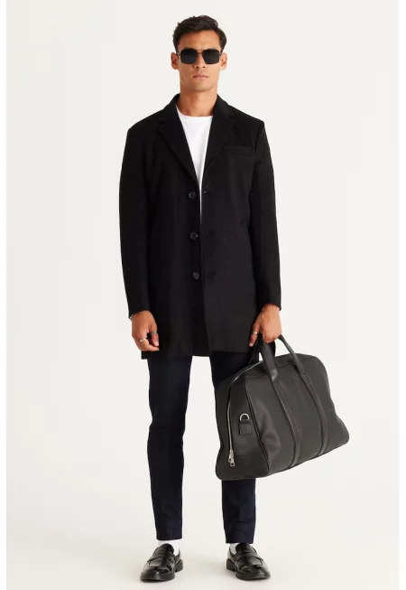 Късо палто с вълна - Черен