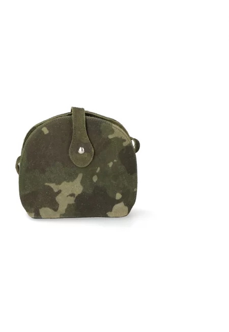 Кожена чанта през рамо с десен - Тъмнозелен