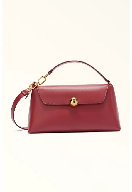 Кожена ръчна чанта с отделяща се презрамка - Тъмночервен