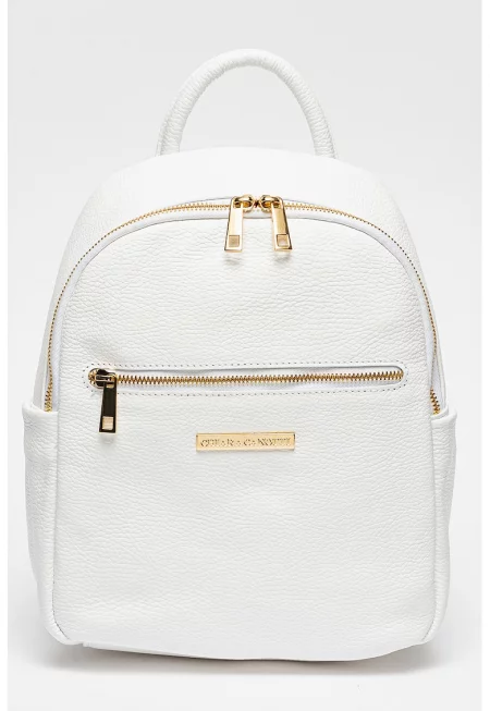 Кожена раница с лого - Мръснобял