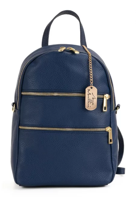 Кожена раница Zeolla с отделяща се презрамка - Тъмносин