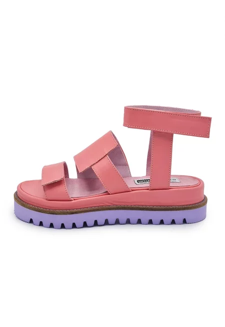 Кожени сандали с контрастна подметка - Виолетов/Малина