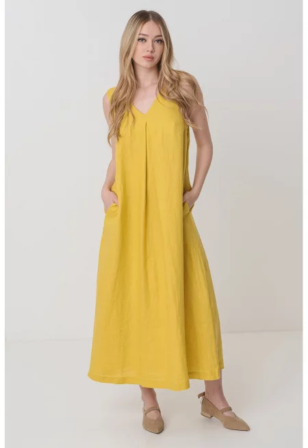 Ленена миди рокля с шпиц