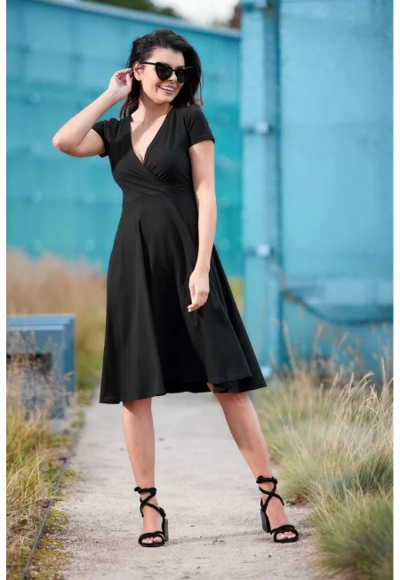 Миди рокля от памук с къси ръкави