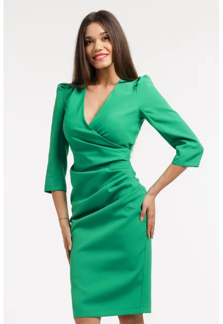 Миди рокля по тялото с шпиц - Зелен