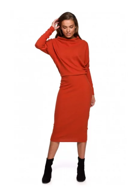 Миди рокля - стил - памук - Червен