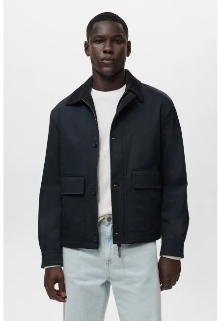 Непромокаемо яке с лен с остра яка - Ултрамарин синьо