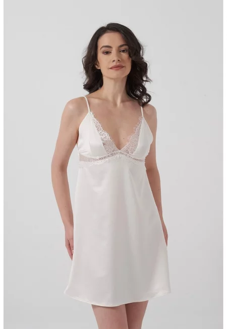 Нощница Issa с шпиц и дантела - Бял