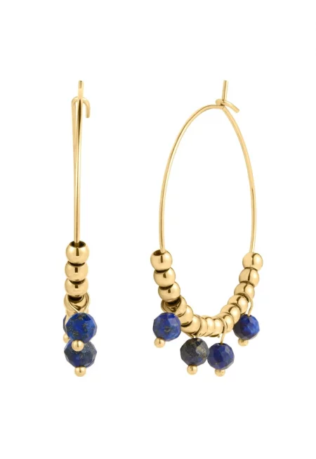 Обеци-халки с лапис лазули - Златист