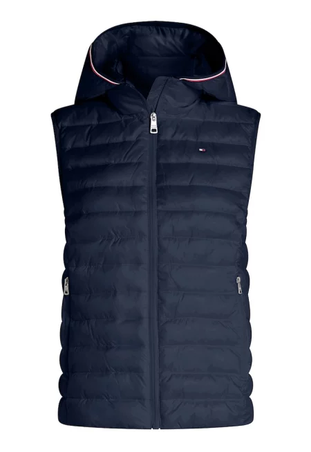 Олекотен капитониран елек с качулка - Ултрамарин синьо