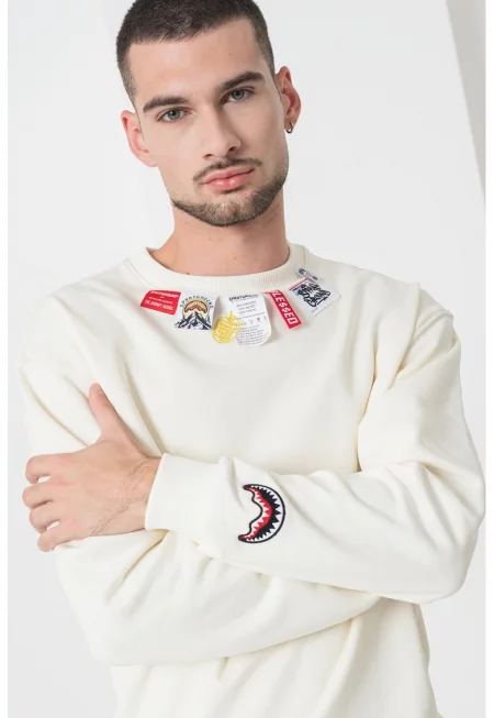 Памучен суитшърт с етикети - Слонова кост