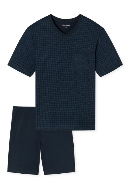 Памучна пижама с принт - Тъмносин