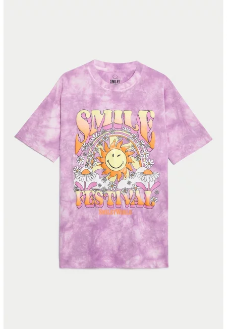 Памучна тениска с шарка батик и графика