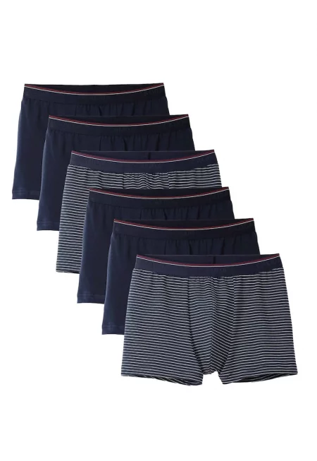 Памучни боксерки с лого на талията - 6 чифта - Червен/Бял/Тъмносин