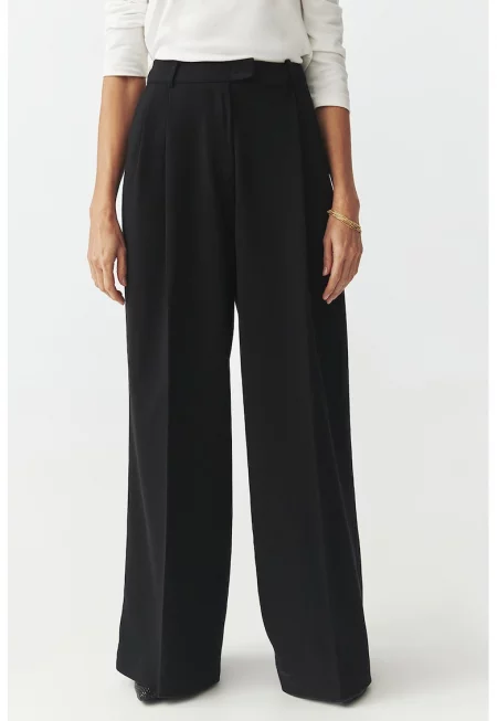 Панталон с висока талия и широк крачол - Избеляло черно