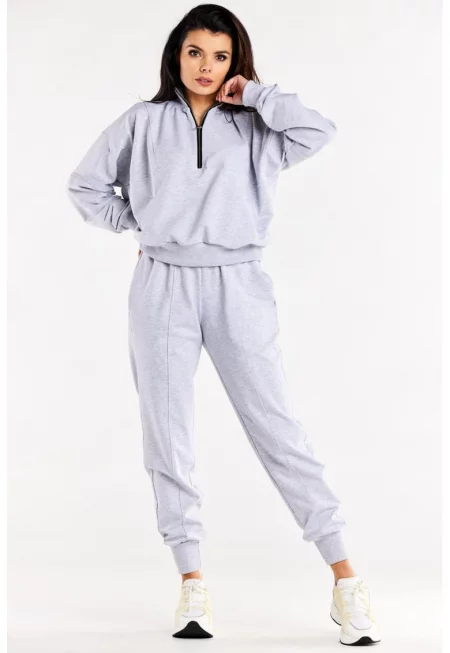 Панталони от памук със средна талия и еластични маншети