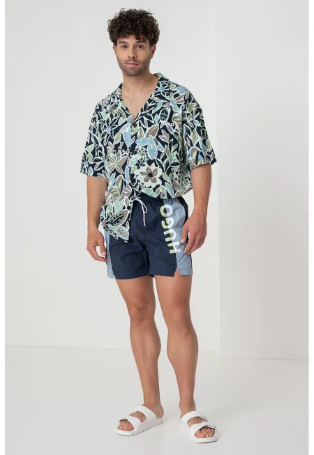 Плувни шорти с лого - Бял/Лайм зелено/Тъмносин