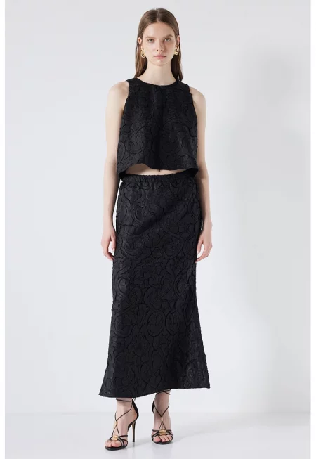 Пола Brocade с еластична талия - Черен