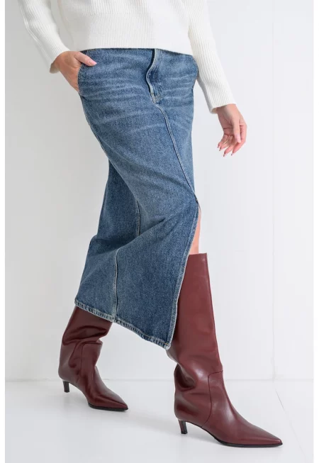 Пола от деним с цепка - Тъмносин